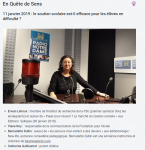 Bernadette sur Radio Notre Dame aec un parent